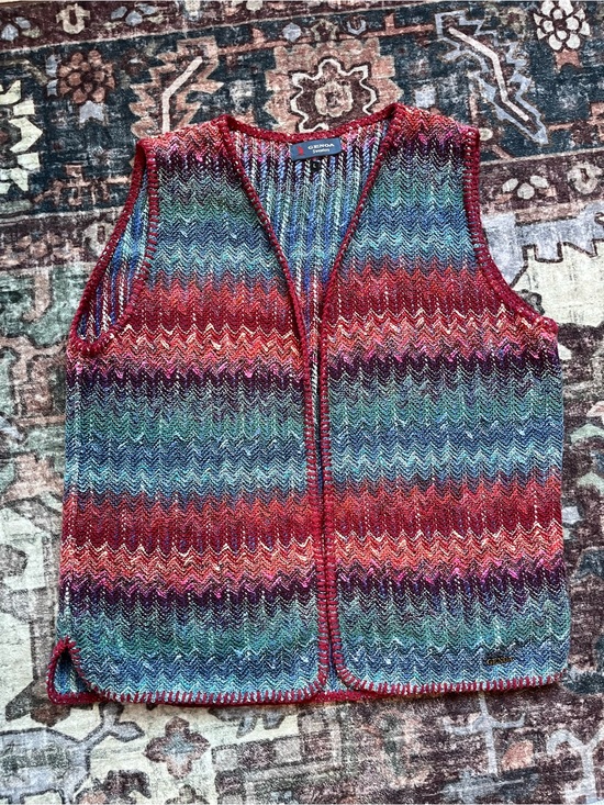 genoa Jackets & Blazers - Women Vintage Knit Multicolor Zigzag Vest XL